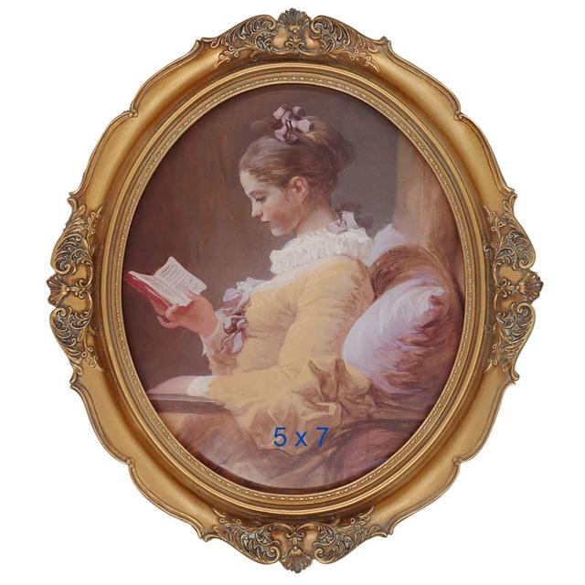 5x7 Picture Frame Baroque Oval Frame 7 x 5 Wedding Picture Frames Fit Picture 5 by 7 in Gold for Wall and Tabletop Display