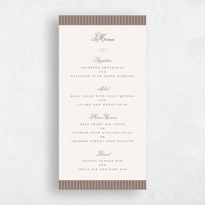 Taupe, Brown Wedding Menu - Dinard