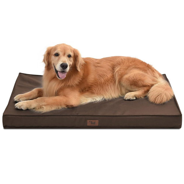 Tail Stories Outdoor All Weather XL Dog Bed, Waterproof Dog Bed for Extra Large Dogs, Orthopedic Egg Foam Pet Bed with Removable Washable Oxford Cooling Cover, Brown