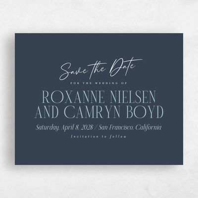 Grayed Navy, Blue Wedding Save the Date - Kosrae Landscape