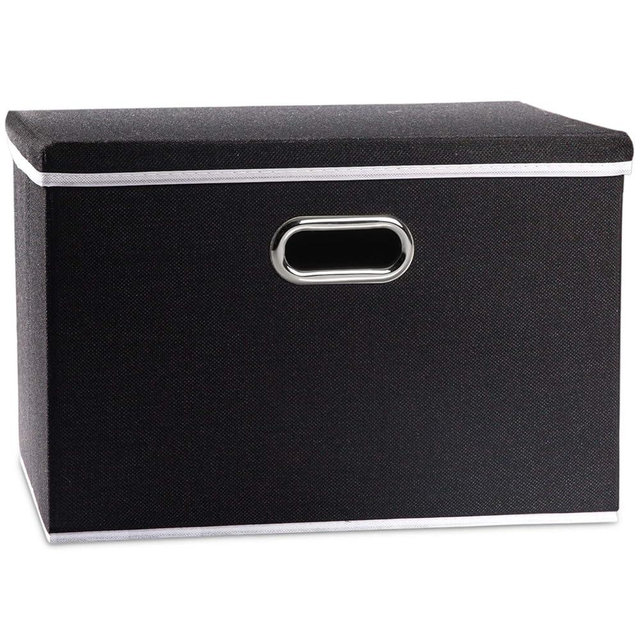 PRANDOM Large Foldable Storage Box with Lid [1-Pack] Fabric Collapsible Storage Bin Organizer Container Basket Cube with Cover for Home Bedroom Closet Office Nursery Black (17.7x11.8x11.8)