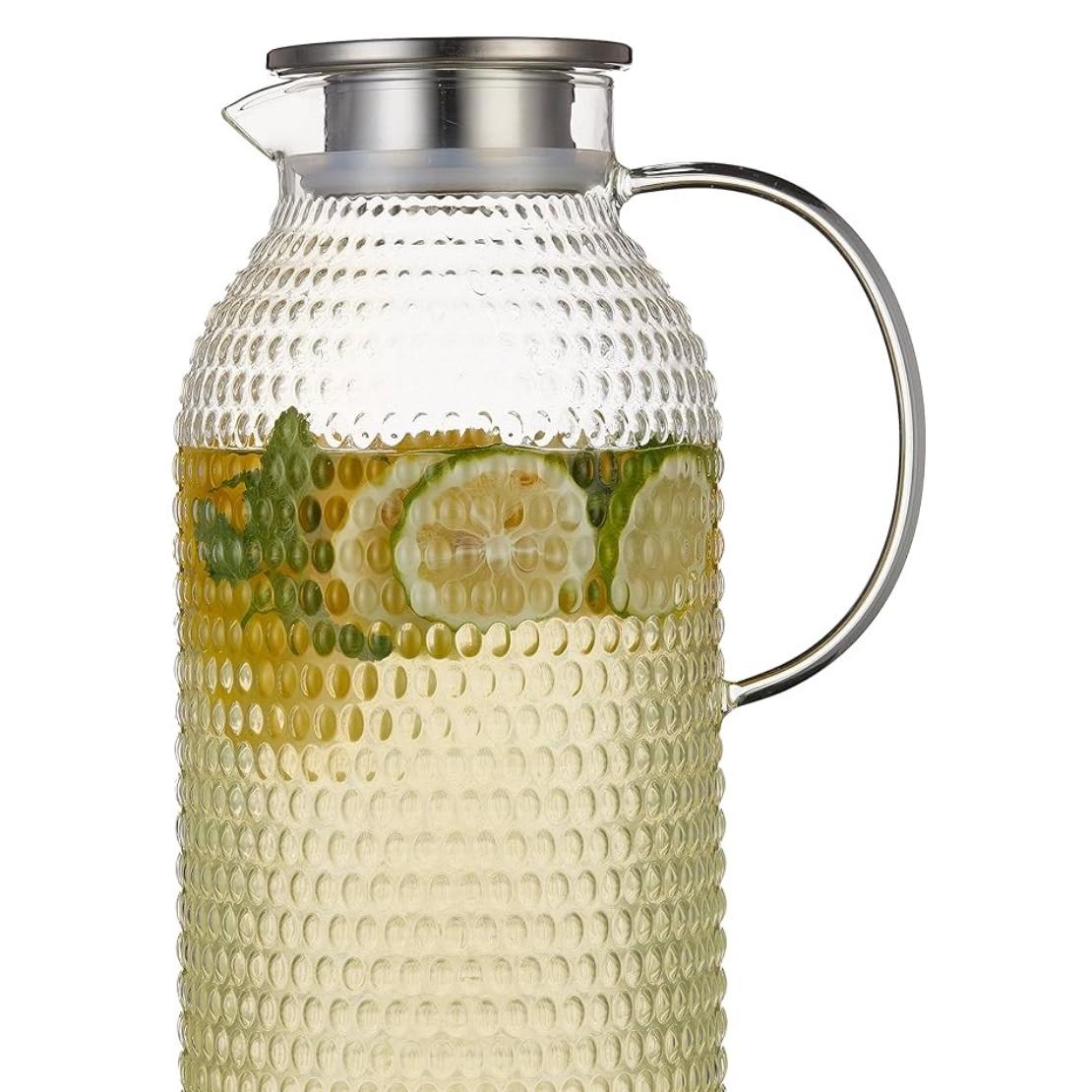 Karafu Pitcher, 100 Oz Glass Pitcher with Lid & Safe Packing, Easy Clean Heat Resistance Borosilicate Glass Jug for Hot/Cold Water, Milk, Ice Tea and Juice Beverage