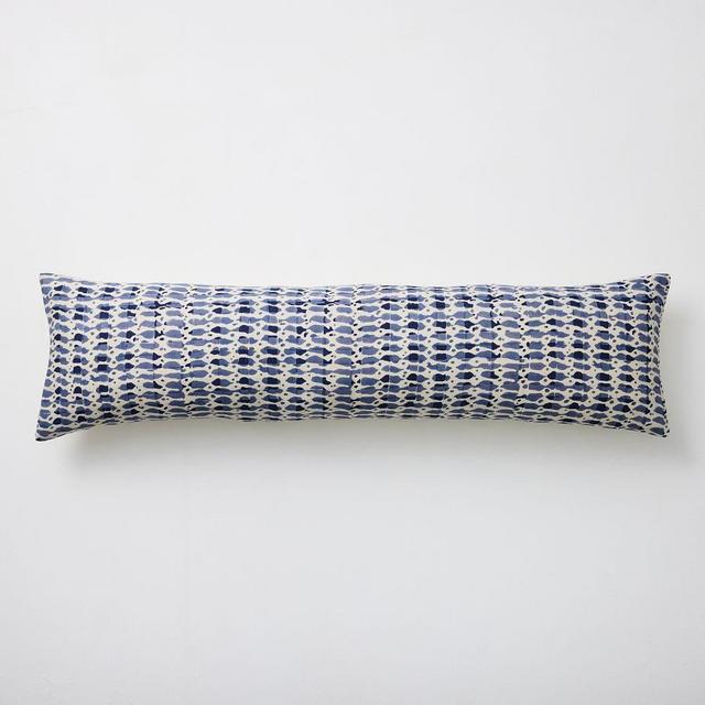 Happy Wave Block Print Oversized Lumbar Pillow Cover, Indigo, 12"x46"
