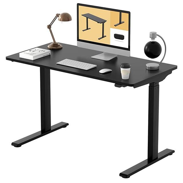 FLEXISPOT Standing Desk 5-MIN Quick Install Electric Stand Up Desk, Height Adjustable Desk for Home Office 48 x 24 Inches Sit Stand Desk Whole-Piece Desk Board VICI(Black Frame + 48" Black Top)