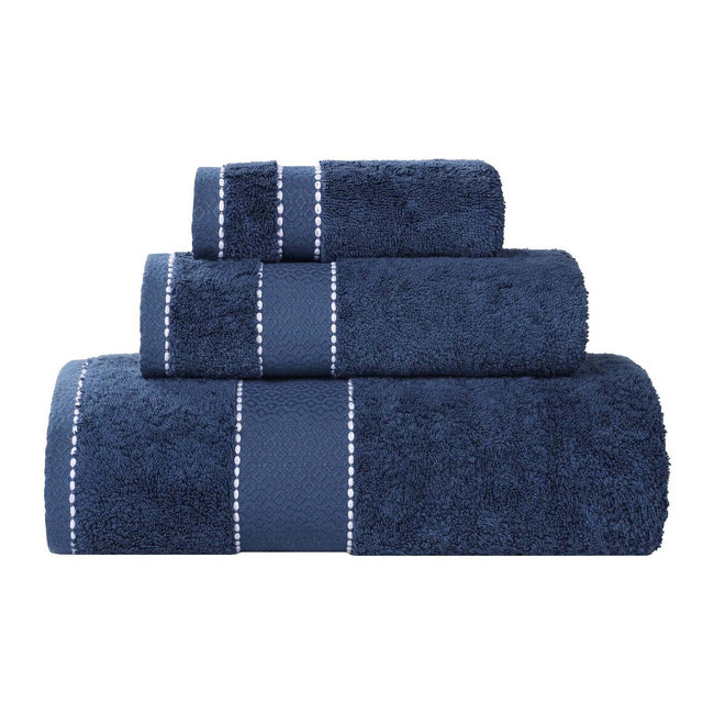 Cotton Heavyweight Ultra-Plush Luxury 3 Piece Towel Set, Navy Blue - Blue Nile Mills