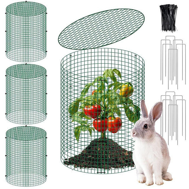 succulentlovers 4 Packs 13"x 16" Wire Plant Protector from Animals, Plant Protector Cages with Detachable Covers & Zip Ties & Stakes, Chicken Wire Plant Covers for Flower and Vegetables Protection