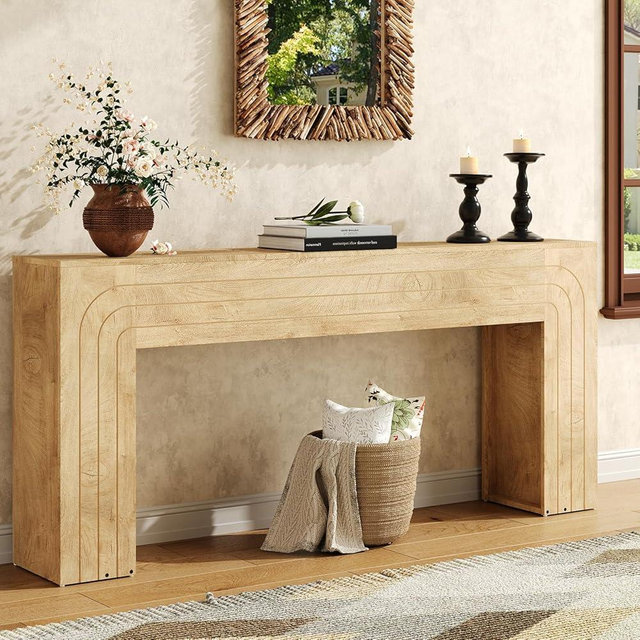 knoworld 70.9-Inch Long Console Table, Farmhouse Entryway Table with Handcrafted Line Detailing, Wood Narrow Sofa Table for Living Room, Hallway, Foyer, and Behind Couch