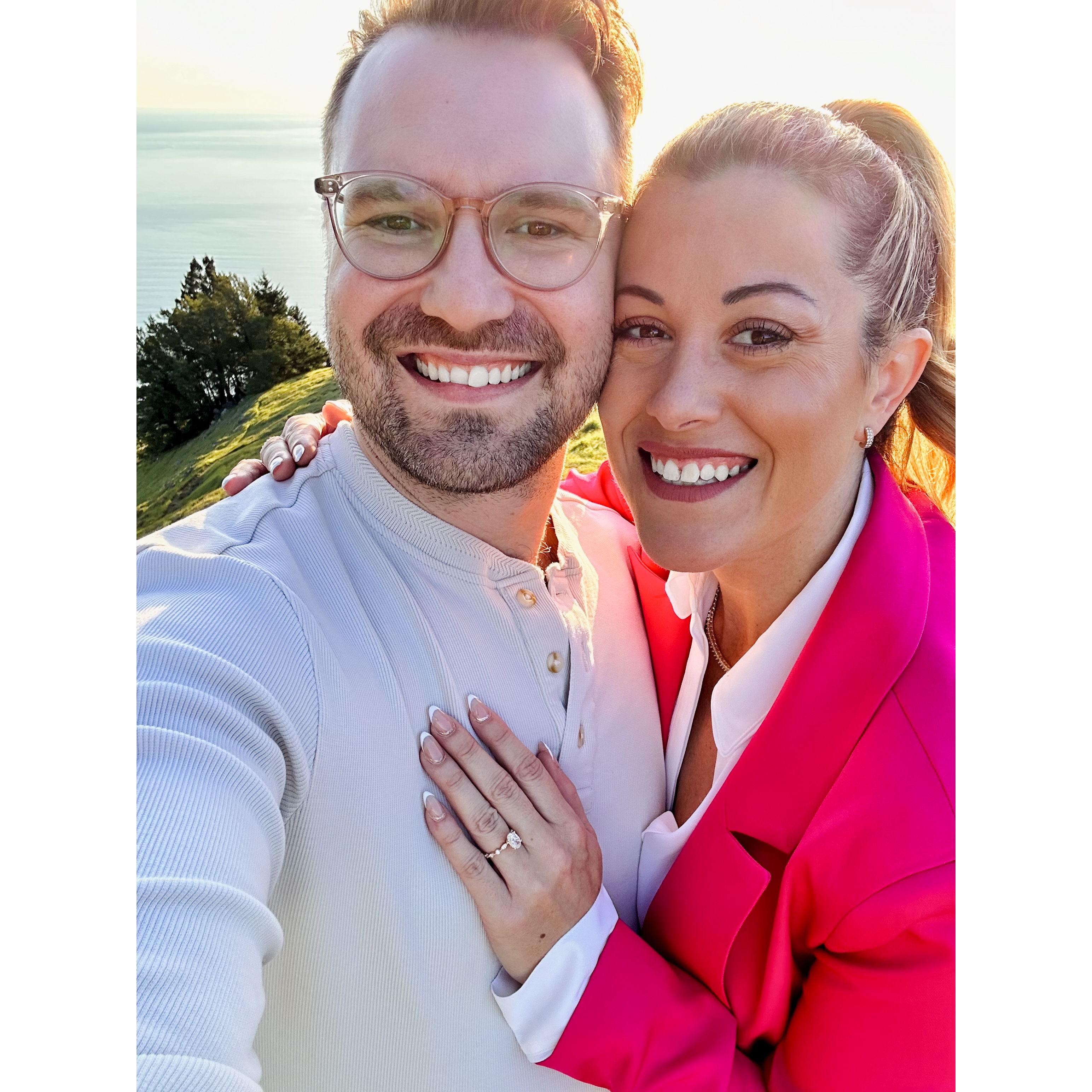 Moments after she said "yes!" atop of Mt. Tamalpais overlooking the sun setting on the pacific.