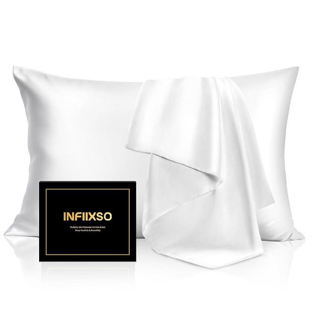 INFIIXSO Mulberry Silk Pillowcase for Hair and Skin, Silk Pillow Cases Standard Size Set of 2 with Hidden Zipper 20x26 Inches, Ultra Smooth and Soft Cooling Pillow Cases for Hot Sleepers(White,2 Pack)