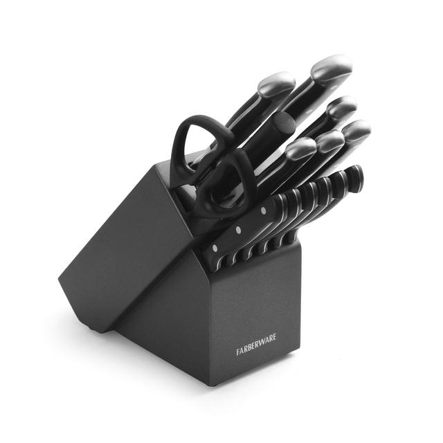 Farberware Forged Triple Riveted Knife Block Set, 15-Piece, Graphite