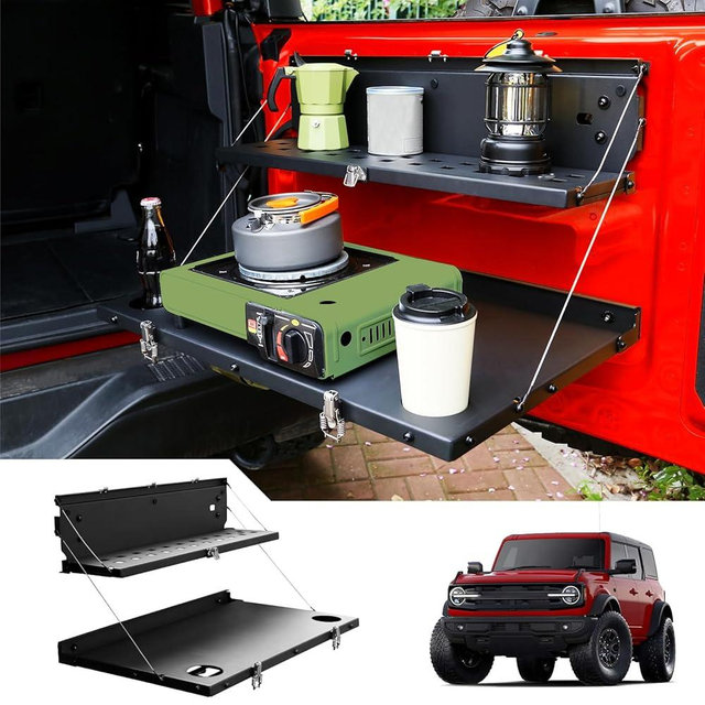 Mabett Tailgate Table for Ford Bronco 2021-2024, Carbon Steel Foldable Molle Panel Double-Layer Cargo Shelf Compatible with Bronco Accessories