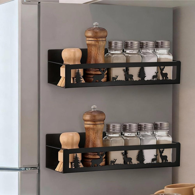 Beeveer 2 Pack Deer Magnetic Spice Rack for Refrigerator Metal Magnet Basket Shelf for Fridge Seasoning Storage Organizers Home Decor Kitchen Accessories