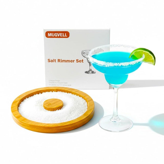 Mugvell Margarita Salt Rimmer Set for Cocktails, Sugar and Salt Rimmer Tray for drinks, Wood Bamboo Glass Rimmer for Margarita Rim, Essential bar tools for Party (1 tier)