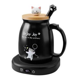 Coffee Mug Warmer with Cute Cat Mug Set, 8 Hour Auto Shut Off Cup Warmer for Desk Office Home, Candle Beverage Electric Coffee Warmer with 4 Temperature Setting, Christmas Birthday Ideas for Women Men