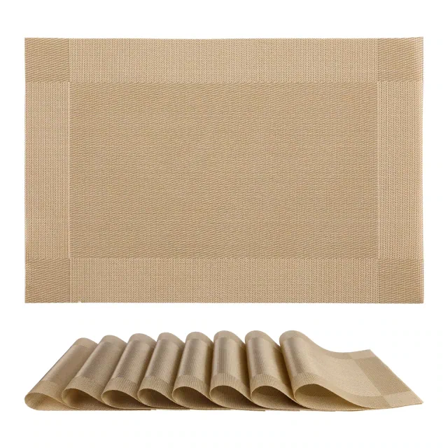 REGALWOVEN Kitchen Dining Table Decor Washable Wipeable Heat Resistant Placemats 8 Pcs Gold