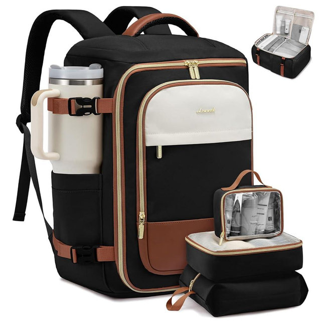 LOVEVOOK 40L Travel Backpack Carry on Flight Approved,Personal Item Bag with 3 Packing Cubes, Travel Backpack Bag for Women Fits 17" Laptop, Water-resistant Carry On Backpack for Airplanes