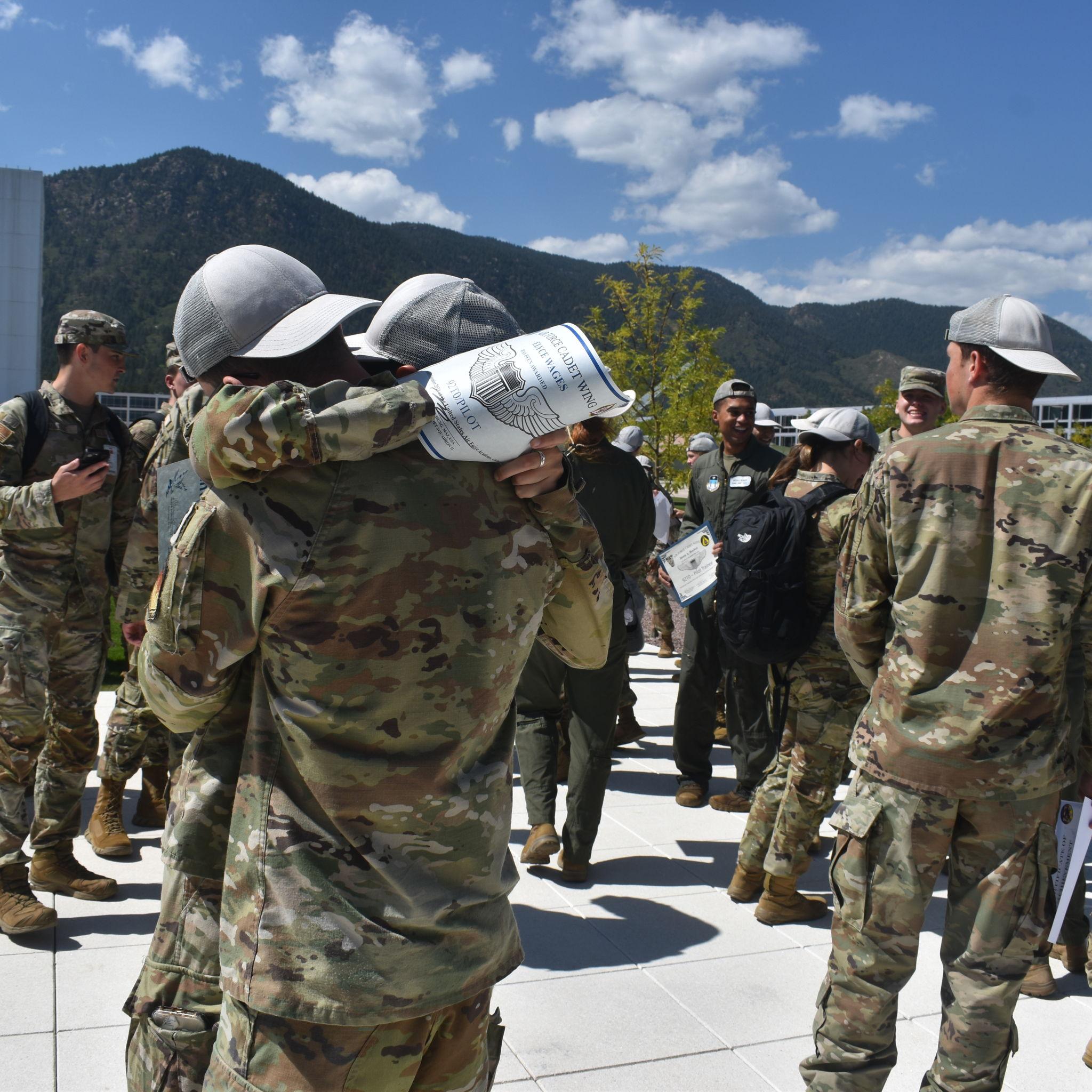 This photo was taken moments after we found out we each received our #1 job preference. Elyce was assigned pilot and Johnpaul was assigned weather officer.