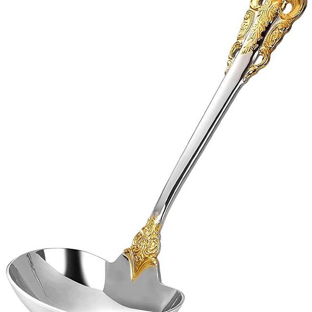 KEAWELL Luxury Gravy Ladle, 18/10 Stainless Steel, Gold Accent, Small Gravy Spoon for Home. Solid and Sturdy, Dishwasher Safe