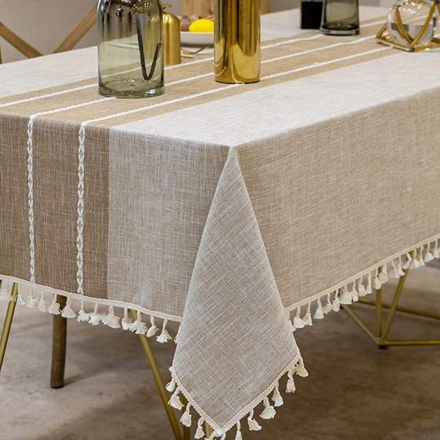 Deep Dream Tablecloths, Stitching Tassel Table Cloth, Linens Wrinkle Free Anti-Fading,Table Cover Decoration for Kitchen Dinning Party Christmas (Square,55''x120'', Light Coffee)