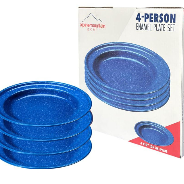 Enamelware for Camping and Backpacking - Camping Cookware Gear Essentials for Outdoor/Indoor Use and Backpacking Adventures (Made by Caddis Sports) (10 Inch Plate (4 Pack))