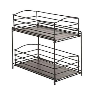 Seville Classics 2-Tier Sliding Basket Kitchen Cabinet Organizer, Gun Metal