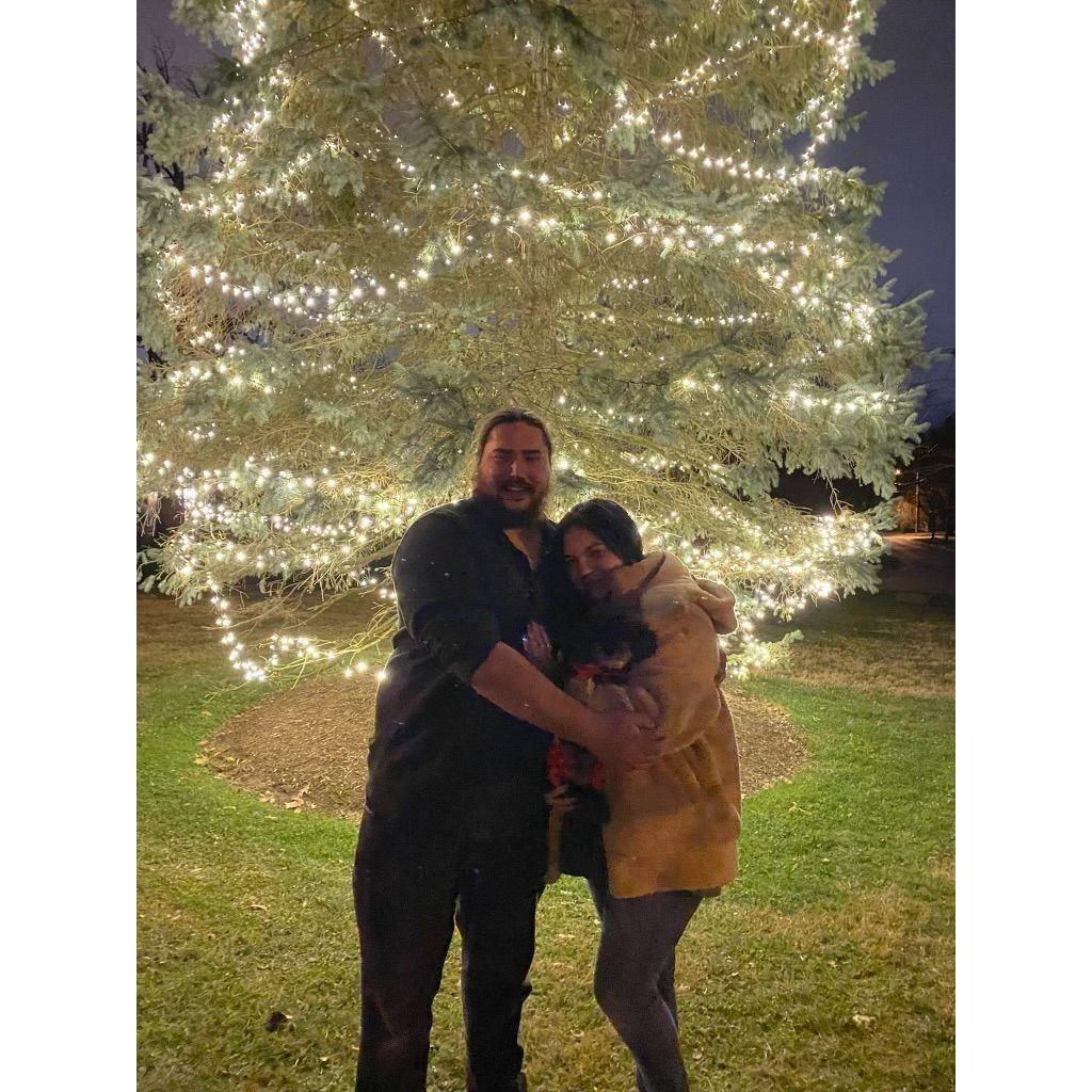 Our engagement! December 26th, 2022. After leaving Christmas celebrations with The Conley’s Tyler took Taylor to this tree (with Byrd) and proposed!