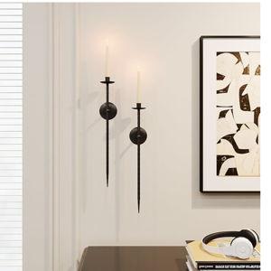 Candle Wall Sconce Set of 2, Large Twisted Wall Mount Metal Black Candle Holder Sconces Decor for Living Room Farmhouse Fireplace Wedding 23.5"