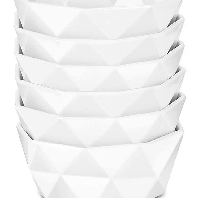 Delling 22 Oz Geometric Soup Bowls for Kitchen, White Cereal Bowls Dessert/Snack Bowls Set for Rice Pasta Salad Oatmeal, Microwave / Dishwasher /Oven Safe Set of 6