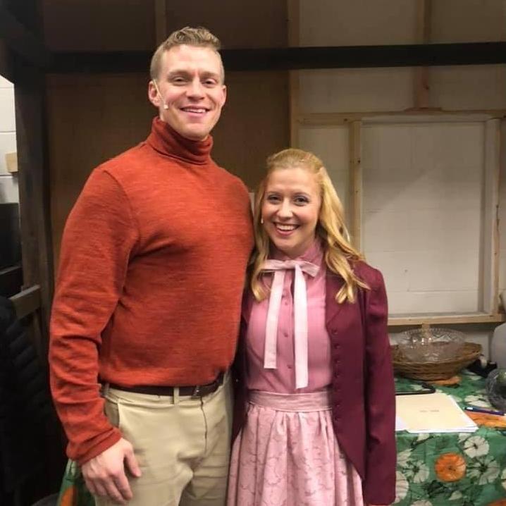 November 2019: Luke & Andrea perform in "Newsies," their first musical together. Luke loved wearing his orange sweater as Mr. Wiesel, and Andrea played the role of Katherine Plumber.