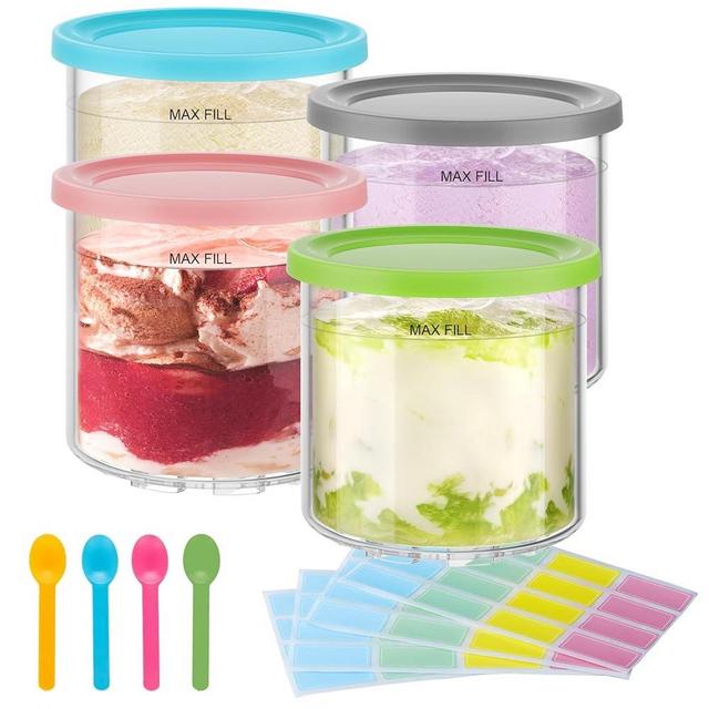 4 Pack Creami Pint Containers and Lids for Ninja, Compatible with Ninja NC299 NC300 Series Creami Maker Maker Machine Accessories, BPA Free & Dishwasher Safe, Assorted Colors