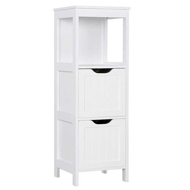 YAHEETECH Bathroom Floor Cabinet, Wooden Storage Cabinet with 2 Drawers, Multifunctional Side Organizer Rack Stand Table, White