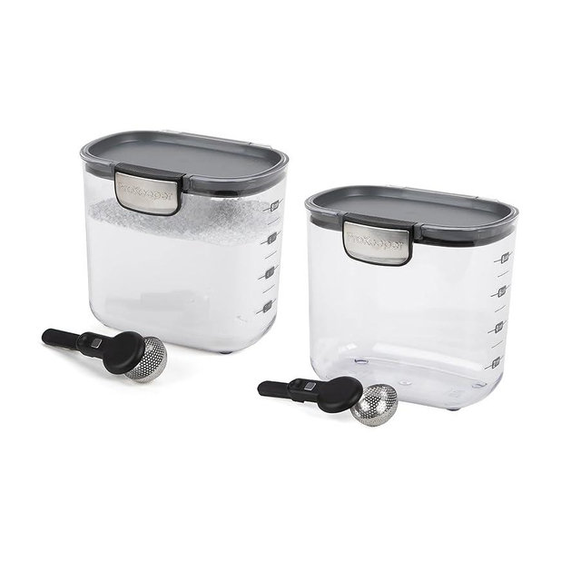 Progressive International ProKeeper+ Clear Plastic Airtight Food Baker's Kitchen Storage Organization Container Canister Set with Magnetic Accessories, 2- Piece Set (Powdered Sugar 1.4-Quart)