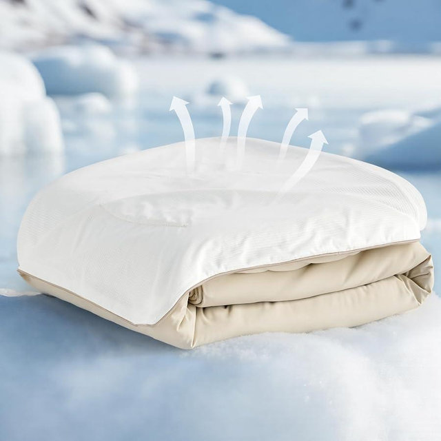 Bedsure Cooling Blankets for Hot Sleepers - Cooling Comforter, Ice Cold Summer Blanket Queen Size for Bed, Lightweight Breathable Double-Sided Comforter for Night Sweats, Ivory, 90x90 Inches