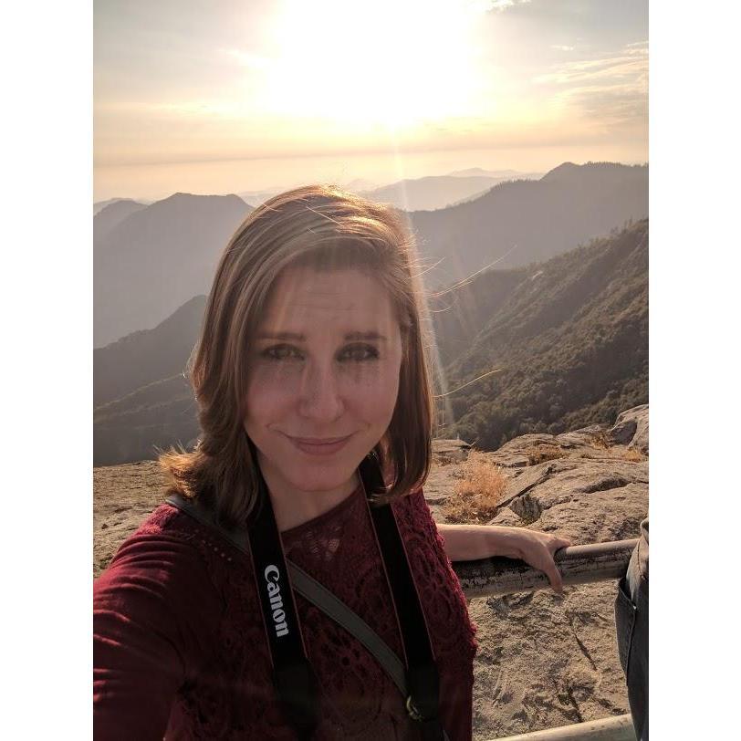 In Sequoia National Park - she's holding on for dear life up there.
