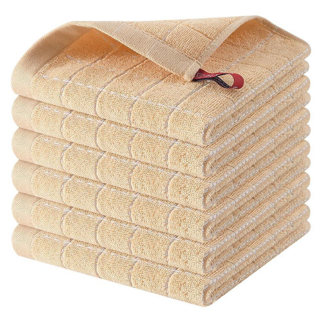 Homaxy 100% Cotton Terry Kitchen Dish Cloths, Ultra Soft and Absorbent Dish Towels for Kitchen, Suitable for Drying and Washing Dishes, 6 Pack, 12 x 12 Inches, Apricot