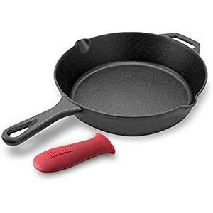 Lodge Cast Iron Skillet with Red Silicone Hot Handle Holder, 12-inch