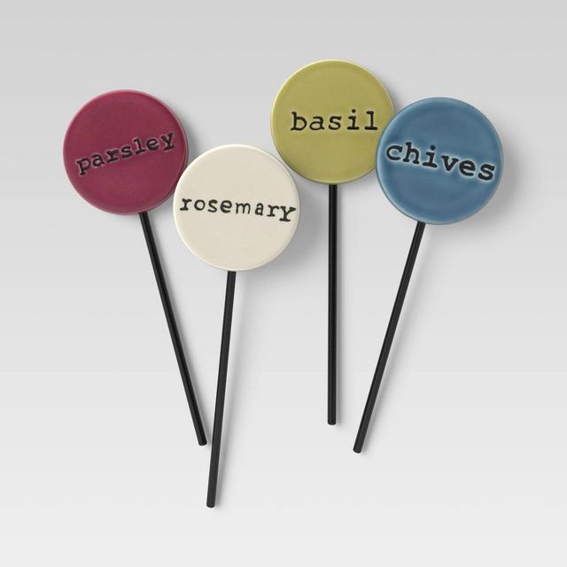 4pk Stoneware Herb Markers Glossy Glaze Finish - Smith & Hawken™