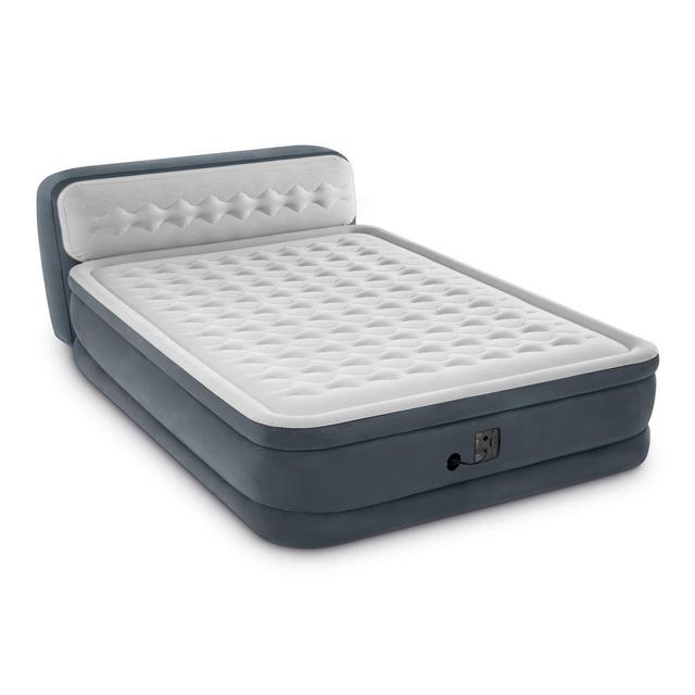 Intex 64447ED Dura Beam Elevated Fiber Tech Soft Air Mattress Bed with Built in Pump, Ultra Plush Headboard, and Portable Storage Carrying Case, Queen
