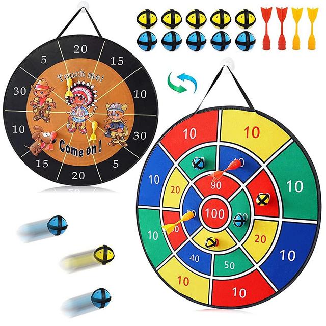 Dart Board for Kids, 26 inch Large Double Sided Kid Safe Dartboard Set with 10 Sticky Balls & 4 Darts, Indoor Outdoor Sport Family Game Toy Party Favors for Boys Girls Ages 3-12