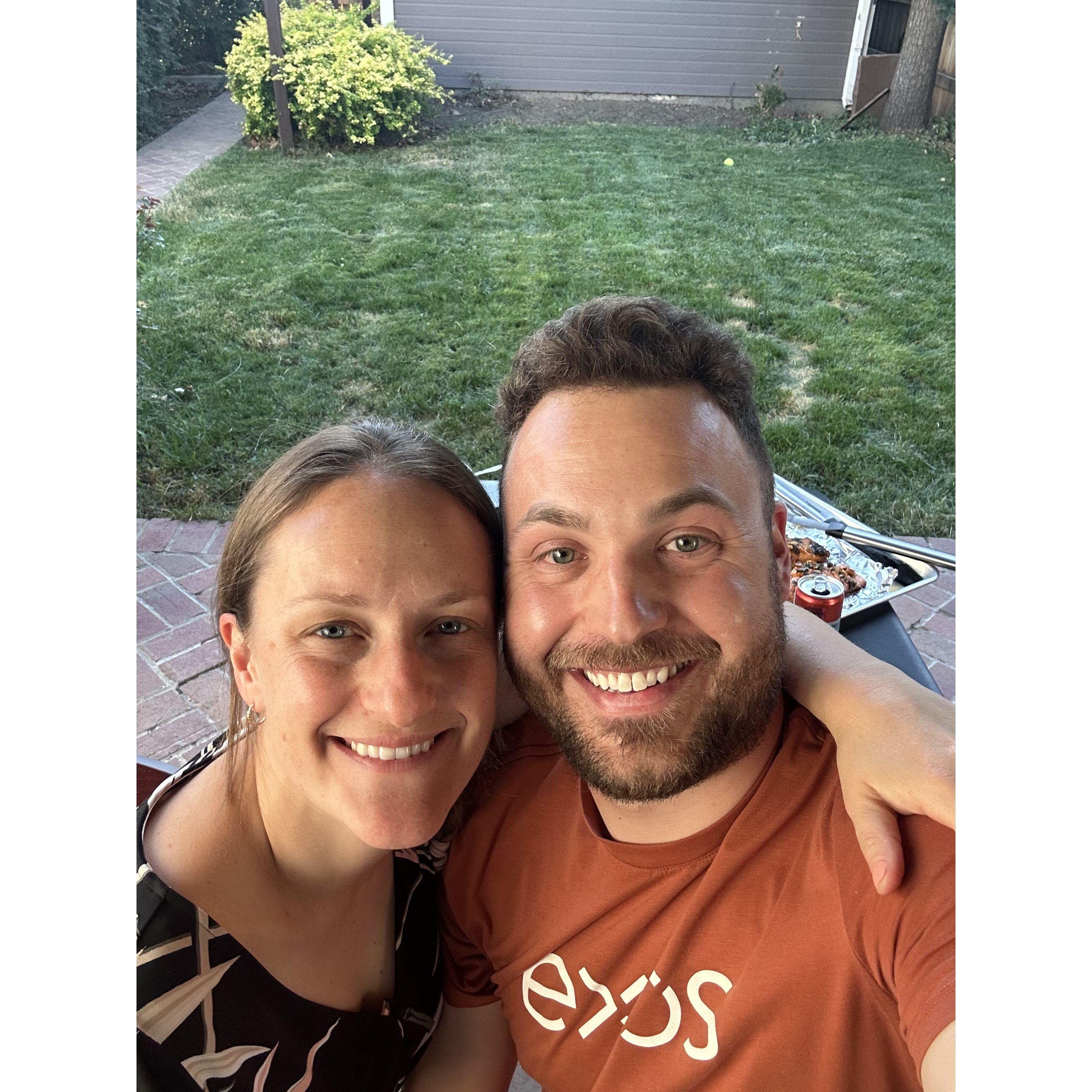 One of our first dinners together, with lots of good BBQ!