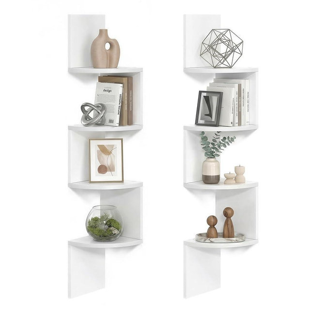 VASAGLE Set of 2, Corner Shelves Wall Mount, 4-Tier Floating Corner Bookshelves, Plant Shelves for Bedroom, Living Room, Bathroom, Home Office, Cloud White