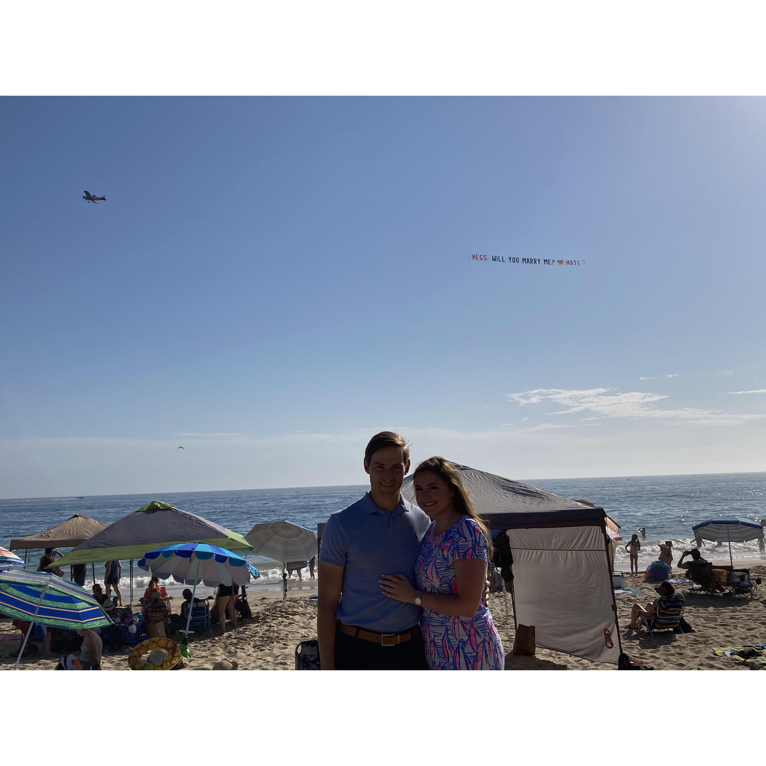 August 15th 2020, I surprised Megs during a trip to the beach with a sign in the sky asking her to marry me.