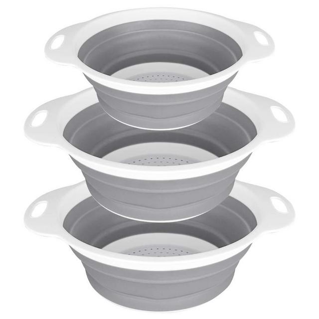 QiMH Collapsible Strainer and Colander Set of 3-2 PC 4 Quart(1 gal) and 1 PC 2 Quart(0.5 gal) - BPA Free & Dishwasher-safe Silicone Kitchen Foldable Strainer for Pasta, Veggies
