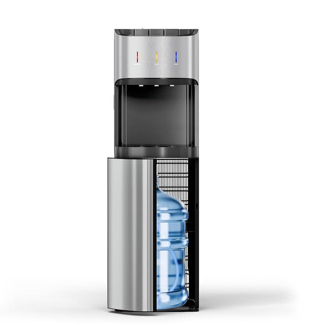 Manastin Bottom Loading Water Cooler Dispenser for 3-5 Gallon Bottles, 3 Temperature - Hot, Cold & Room Water with Child Lock, Ideal Design for Home & Office, Frosted Silver