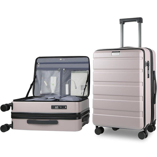 KROSER Carry On Luggage with Spinner Wheels & Built-in TSA Lock, Expandable Top Opening Hard Shell Suitcase Large Capacity Durable Rolling Luggage with USB Port, Carry-On 20-Inch, Matte Purple/Pink