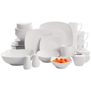 Gibson Home Zen Buffetware 39 Piece Porcelain Dinnerware Set Service for 6 with Serveware, Square, White