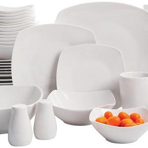 Gibson Home Zen Buffetware 39 Piece Porcelain Dinnerware Set Service for 6 with Serveware, Square, White