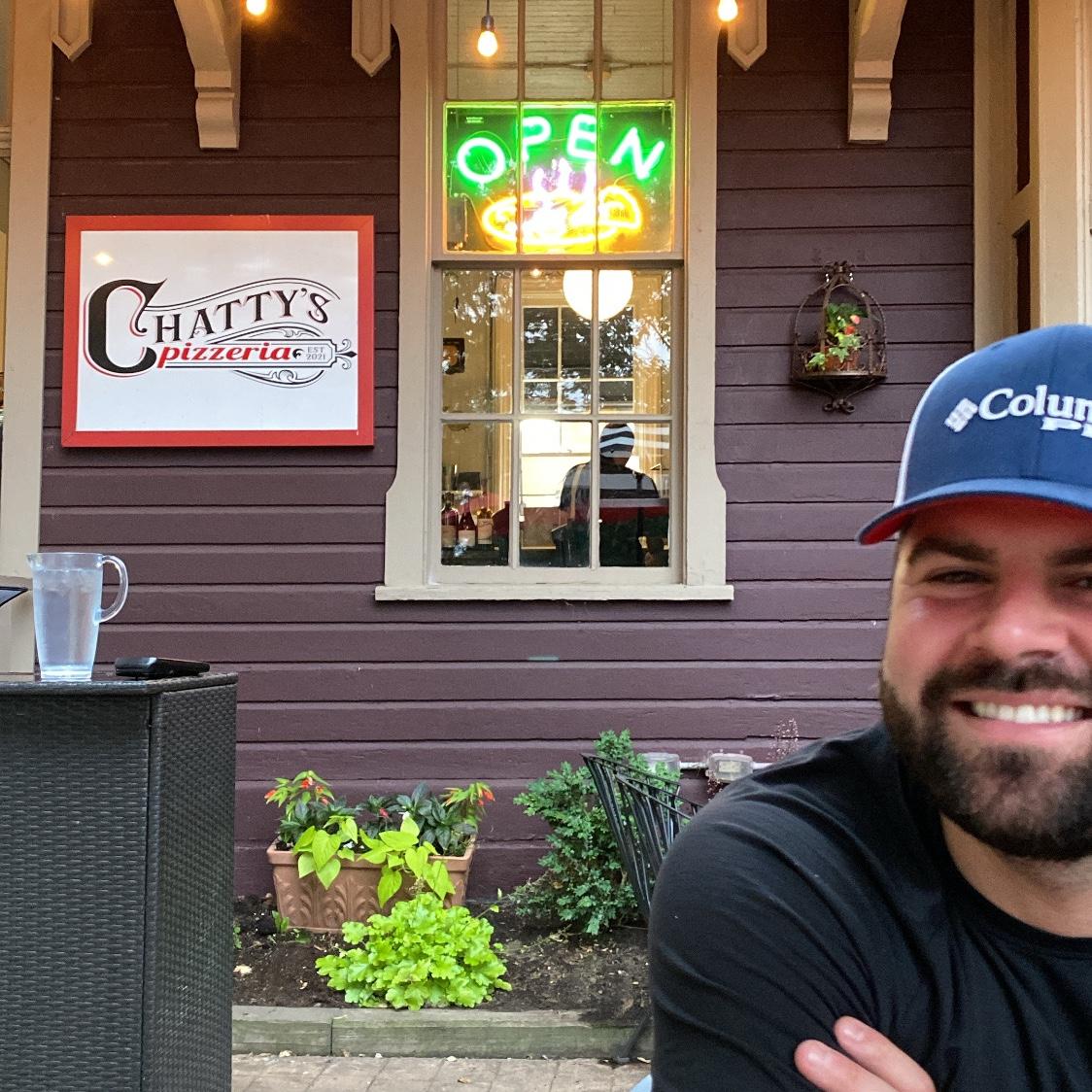 Enjoying our favorite pizza place in Bay
