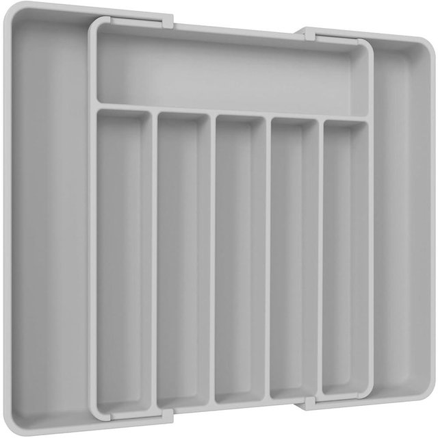 Aujen Silverware Organizer - Expandable Kitchen Drawer Organizer, Adjustable Utensil Organizer, Cutlery Tray for Forks, Knives, Multipurpose Kitchen Organizers and Storage Solution, Light Grey, Large