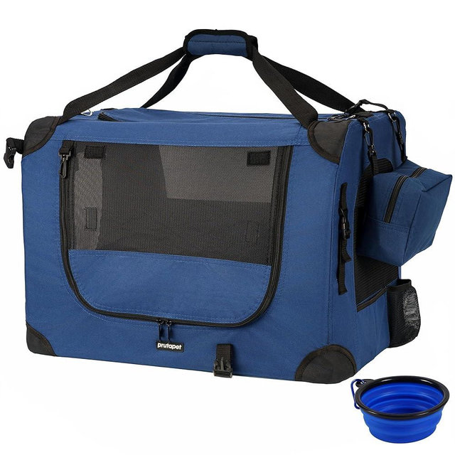 Prutapet Large Cat Carrier 24"x16.5"x16.5" Portable Dog Crate for Small Medium Dogs Collapsible Traveling Pet Crate with Collapsible Bowl